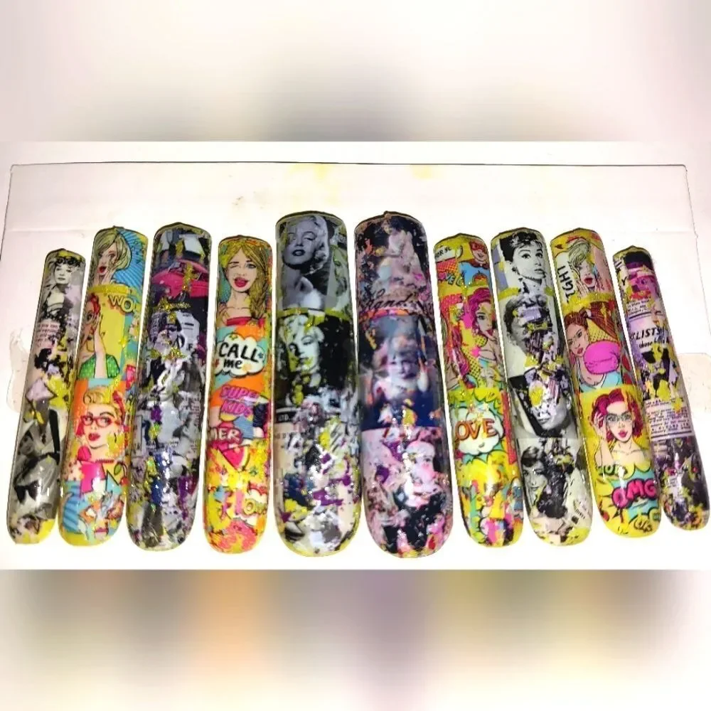 Hand crafted custom 10pc xxl long acrylic press on nails sz large For Adults